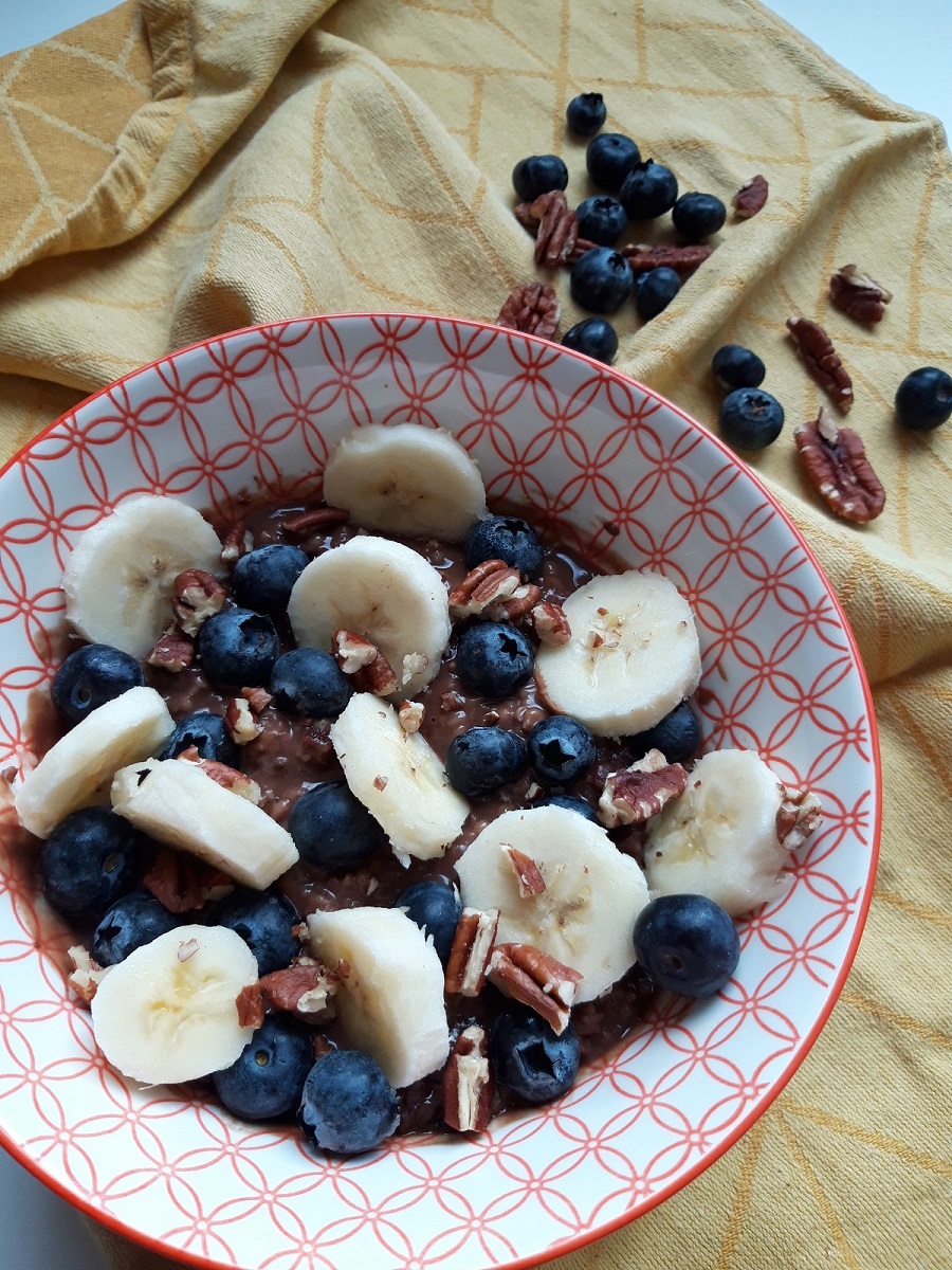 Choco oats - banaan - blauwe bes - pecan